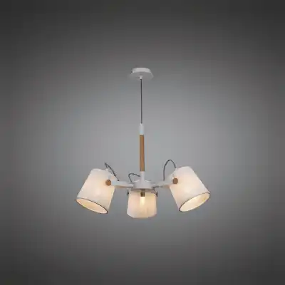 Nordica II Position Pendant 3 Light 3x23W E27, White Beech With White Shades