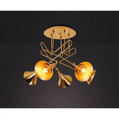 Jazz Ceiling, 76cm Round, 5 x E27 (Max 20W), Polished Gold