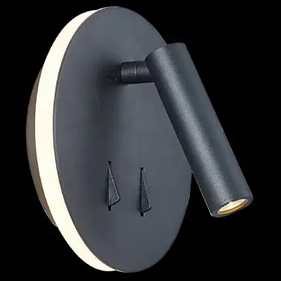 Cayman Round Wall Plus Reading Light, 6W Plus 3W LED, 3000K, 620lm Total, Individually Switched, Sand Black, 3yrs Warranty