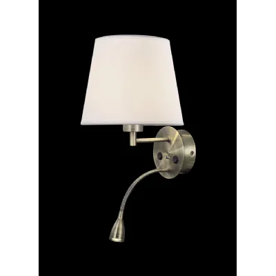 Caicos Wall Plus Reading Light with USB Charger, 1 x E27 (Max 20W) Plus 3W LED, 3000K, 210lm LED, Individually Switched, Antique Brass, 3yrs Warranty