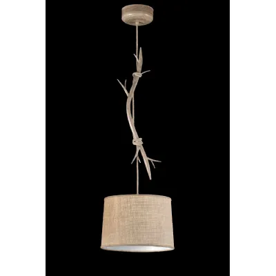 Sabina Pendant 35cm Round, 1 x E27 (Max 40W), Imitation Wood, Linen Shade
