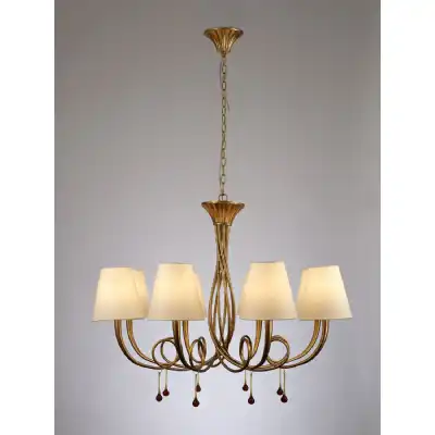 Paola Pendant 95cm Round, 8 x E14 (Max 40W), Gold Painting, Cream Shades