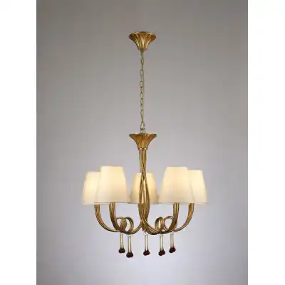 Paola Pendant 70cm Round, 5 x E14 (Max 40W), Gold Painting, Cream Shades