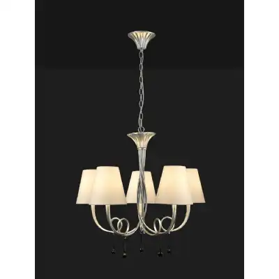 Paola Pendant 70cm Round, 5 x E14 (Max 40W), Silver Painting, Cream Shades