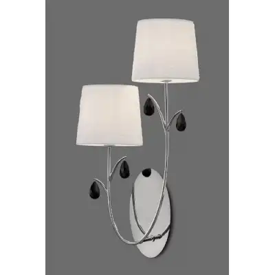 Andrea Wall Light, 2 x E14 (Max 20W), Polished Chrome, White Shades, Black Crystal Droplets