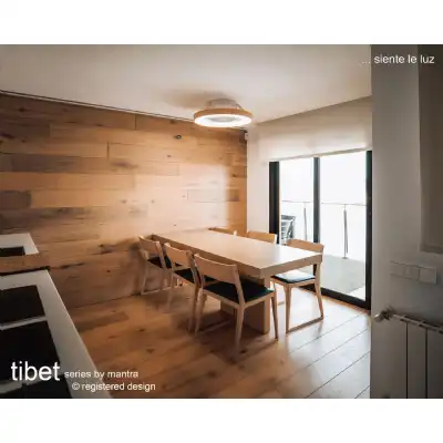 Tibet 70W LED Dimmable Ceiling Light With Built In 35W DC Fan c w Remote, APP, Alexa And Google Voice Control, 3900lm, Wood Effect White, 5yrs Wrnty