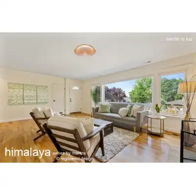 Himalaya 70W LED Dimmable Ceiling Light With Built In 35W DC Fan, c w Remote Control, APP And Alexa Google Voice Control, 4900lm, Wood, 5yrs Warranty