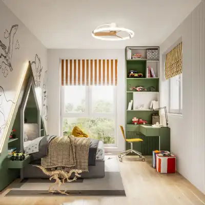Nepal Mini 55W LED Dimmable Ceiling Light With Built In 30W DC Reversible Fan, White Wood, c w Remote And APP Control, 5200lm