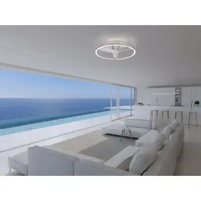 Nature 75W LED Dimmable Ceiling Light With Built In 30W DC Reversible Fan, White Finish c w Remote And APP Control, 5000lm