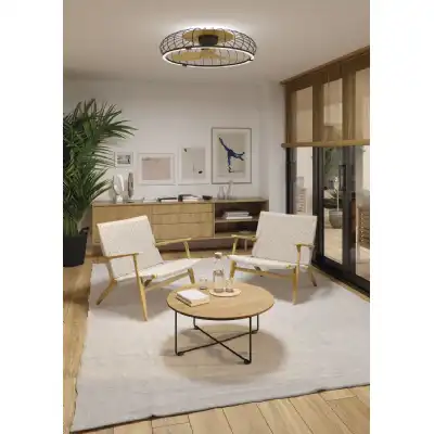 Nature 75W LED Dimmable Ceiling Light With Built In 30W DC Reversible Fan, Black Wood Finish c w Remote And APP Control, 5000lm