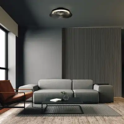 Himalaya Mini 53cm 70W LED Round Ceiling Light With Built In 30W DC Fan, 2700 5000K Tuneable White, 4900lm, Remote Control, Black, 3yrs Warranty