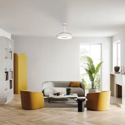 Coin Air 60W LED Dimmable Ceiling Light With Built In 30W DC Reversible Fan, White, 3300lm, 5yrs Warranty