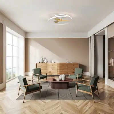 Ocean 60W LED Dimmable Ceiling Light With Built In 35W DC Reversible Fan, Wood, 4200lm, 5yrs Warranty