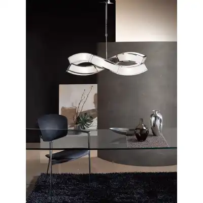 Duna GU10 Rectangular Pendant 2 Arm 6 Light L1 SGU10, Polished Chrome White Acrylic, CFL Lamps INCLUDED