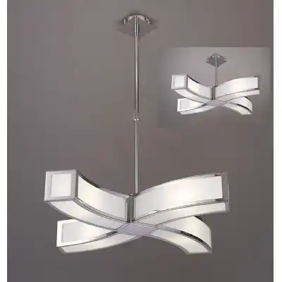Duna GU10 Pendant 4 Light L1 SGU10 Curved, Polished Chrome White Acrylic, CFL Lamps INCLUDED