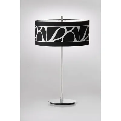 Manhattan Table Lamp 2 Light L1 SGU10, Polished Chrome Frosted Glass With Black Patterned Shade, CFL Lamps INCLUDED