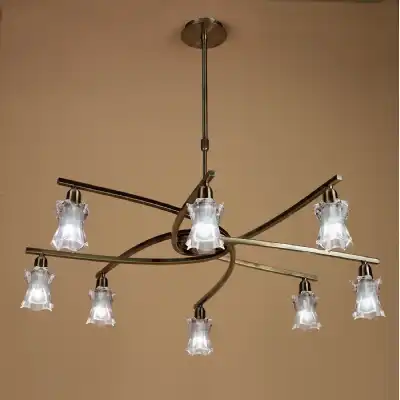 Alaska Pendant Convertible To Semi Flush 8 Light L1 SGU10, Antique Brass, CFL Lamps INCLUDED