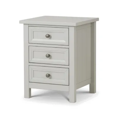 Grey Lacquered Wood 3 Drawer Bedside Table with Pewter Handles