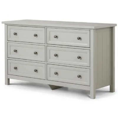 Grey 6 Drawer Wide Chest with Chamfered Edges and Pewter Handles