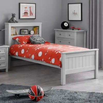 Grey Lacquered 3ft Single Bookcase Bed with Storage Shelf