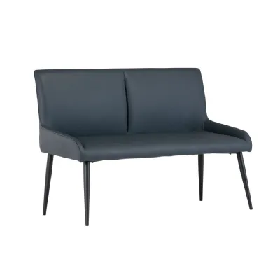 Teal PU Leather 2 Seater Dining Bench Black Metal Legs