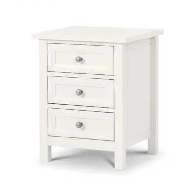 White Lacquered Wood 3 Drawer Bedside Table with Pewter Handles