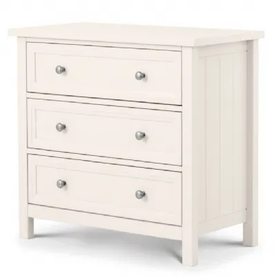 White 3 Drawer Chest with Chamfered Edges and Pewter Handles
