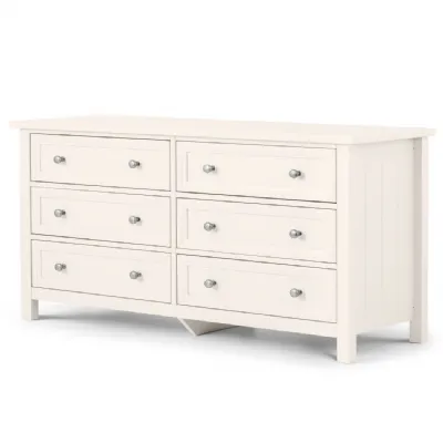 White 6 Drawer Wide Chest with Chamfered Details and Pewter Handles