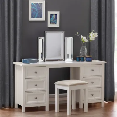 White Double Pedestal 6 Drawer Dressing Table with Pewter Knobs