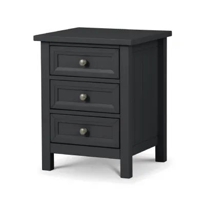 Black Lacquered Wood 3 Drawer Bedside Table with Pewter Handles
