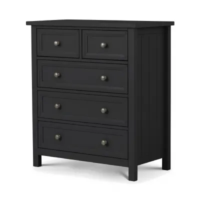 Traditional Black Wooden 2 Over 3 Drawer Chest with Pewter Handles