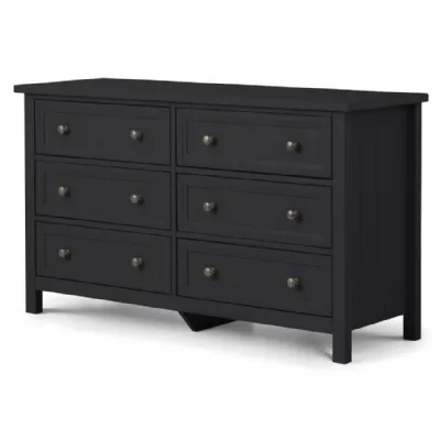 Black 6 Drawer Wide Chest with Chamfered Detailing and Pewter Handles