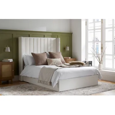 Cream Fabric King Size Ottoman Bed Wingback Headboard