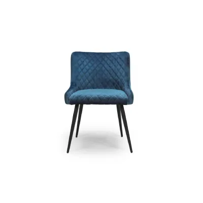 Blue Quilted Velvet Fabric Tub Dining Chair Metal Black Legs