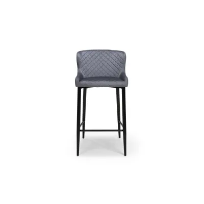 Grey Fabric Tub Quilted Bar Stool Black Legs