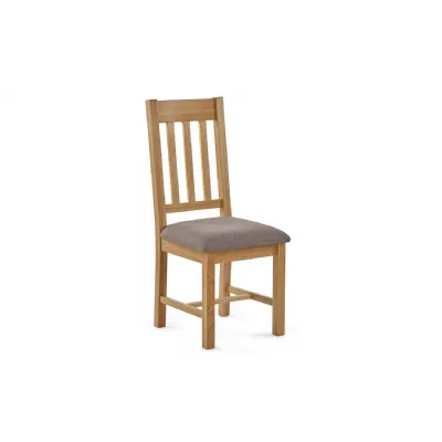 Oak Slatted Back Dining Chair with Grey Linen Effect Seat Pad