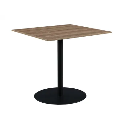 Light Walnut Finish Small Dining Table Round Metal Base