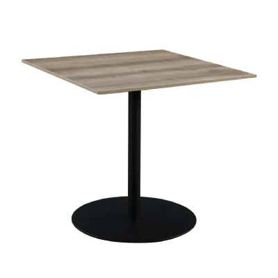 Modern Oak Finish Small Dining Table Round Metal Base