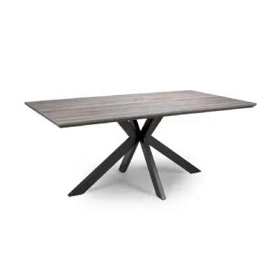 Large Grey Wood 180cm Dining Table Black Cross Metal Base