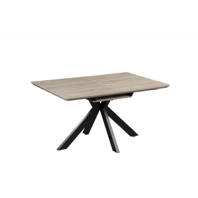 Grey Wooden Large Extending Dining Table Cross Metal Base