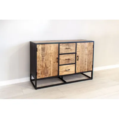 Natural Mango Wood 2 Door 3 Drawer Wide Sideboard