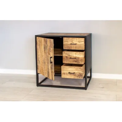 Natural Mango Wood 1 Door 3 Drawer Small Sideboard