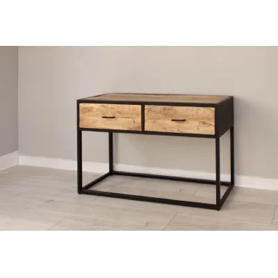 Natural Mango Wood 2 Drawer Console Table Metal Framed