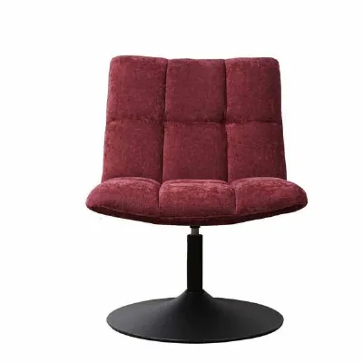Modern Red Chenille Swivel Accent Chair with Black Steel Base