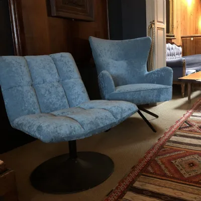 Modern Blue Chenille Swivel Accent Chair with Black Steel Base