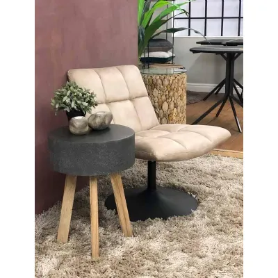 Modern Beige Moleskin Swivel Accent Chair with Black Steel Base