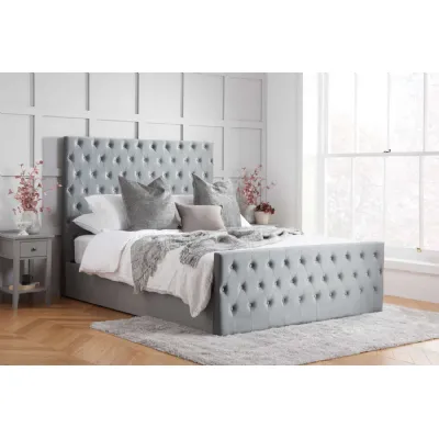 Grey Fabric Super King Size Buttoned Ottoman Bed