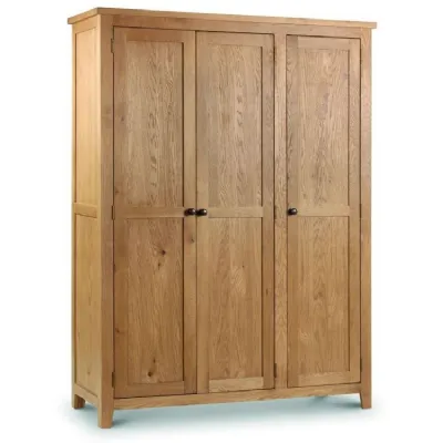 Modern Waxed Oak 3 Door Triple Wardrobe with Hanging Rail and Shelves