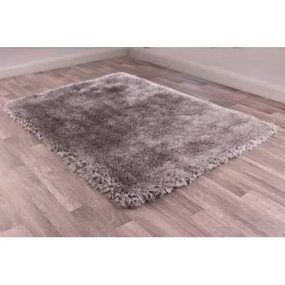 Mayfair Plain Silver Modern Style Polyester Shaggy Rug 120 x 170cm