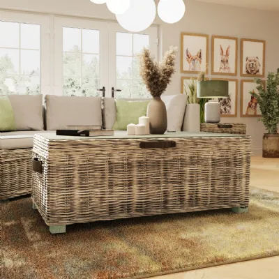 Maya Handmade Kubu Rattan Storage Coffee Table Limewash